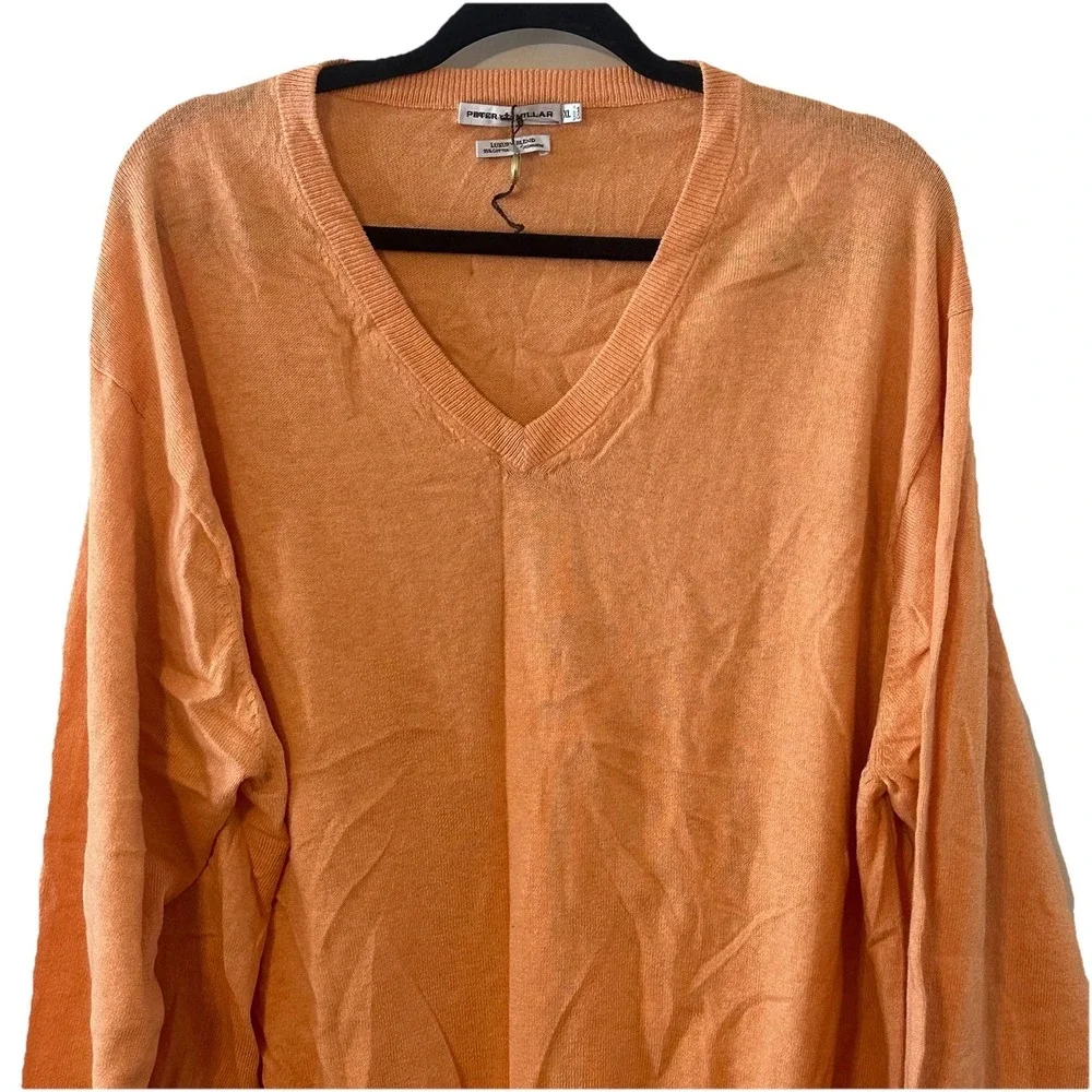 NWOT Peter Millar Orange V Neck Sweater Pullover Mens Soft Luxury Blend Size XL